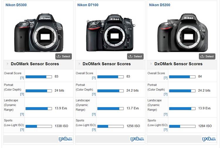 D5200 vs D5300 vs D7100 dxomark